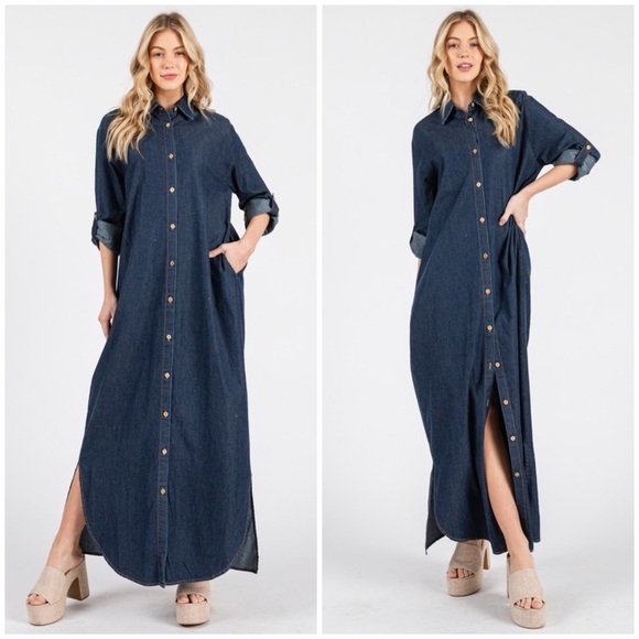 Denim Shirt Dress - Picture 1 of 9